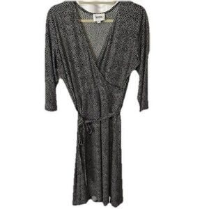 Leota Womens Perfect Faux Wrap Dress Sz XL Black White Animal Print Deep V Neck